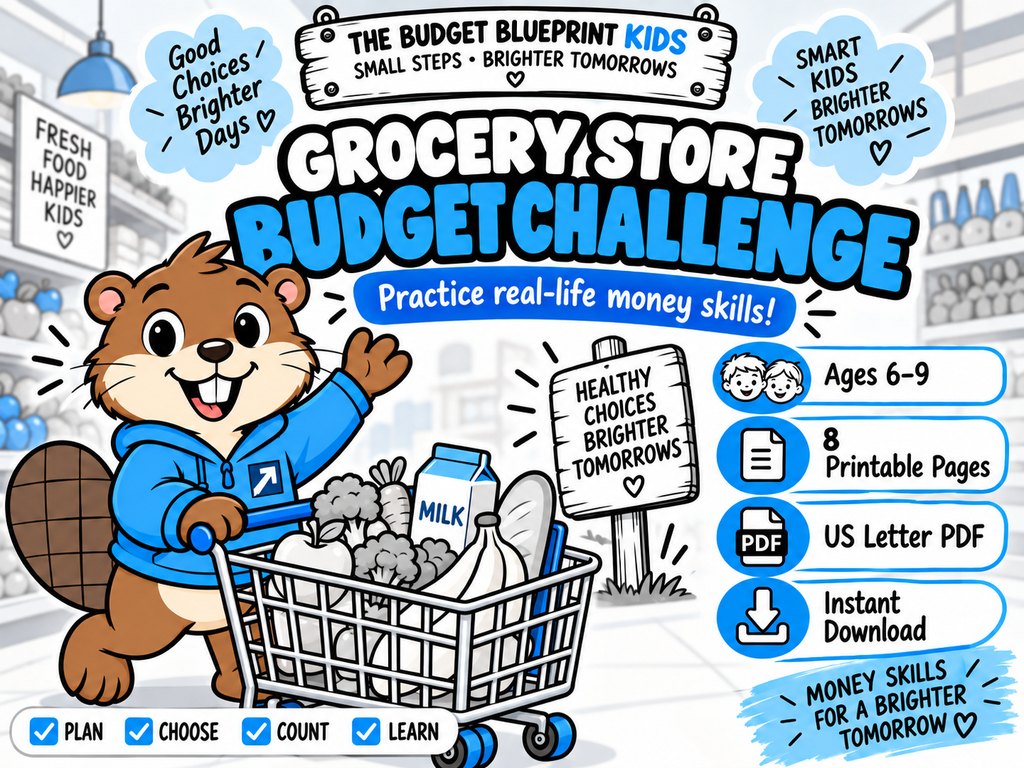 Grocery Store Budget Challenge – Lower Ink | Printable Money Skills Activity for Kids Ages 6–9