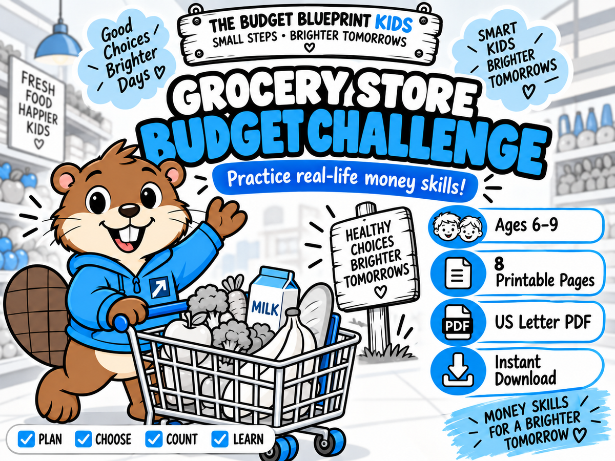 Grocery Store Budget Challenge – Lower Ink | Printable Money Skills Activity for Kids Ages 6–9