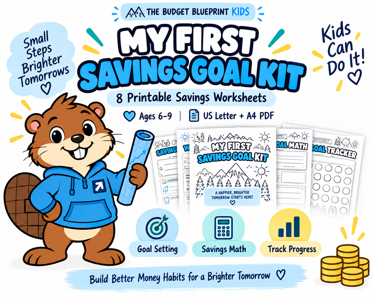 My First Savings Goal Kit | Printable Savings Worksheets for Kids Ages 6–9