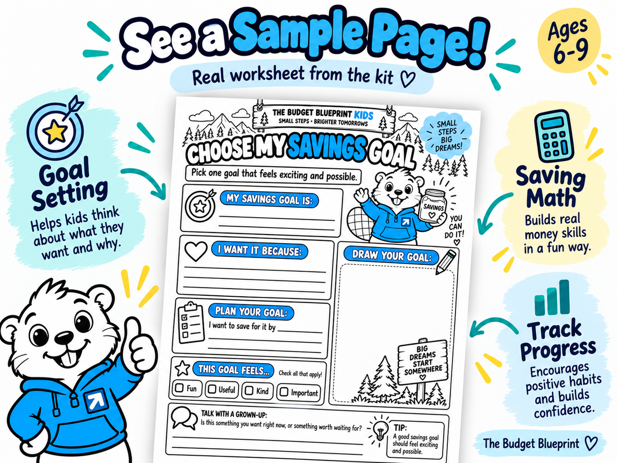 My First Savings Goal Kit | Printable Savings Worksheets for Kids Ages 6–9