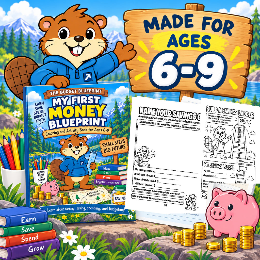 My First Money Blueprint financial literacy activity book made for ages 6 to 9