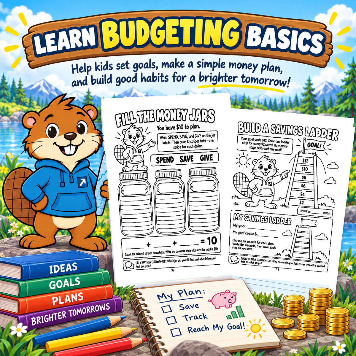 Budgeting activities from My First Money Blueprint kids financial literacy book