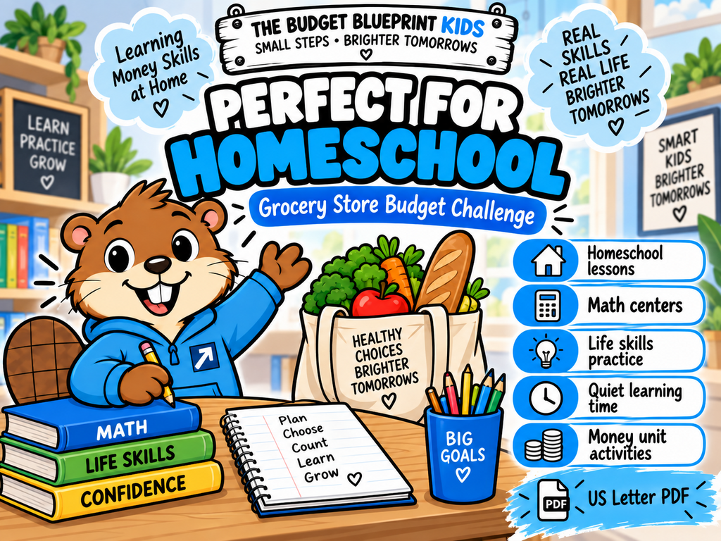 Grocery Store Budget Challenge printable for homeschool math and life skills practice