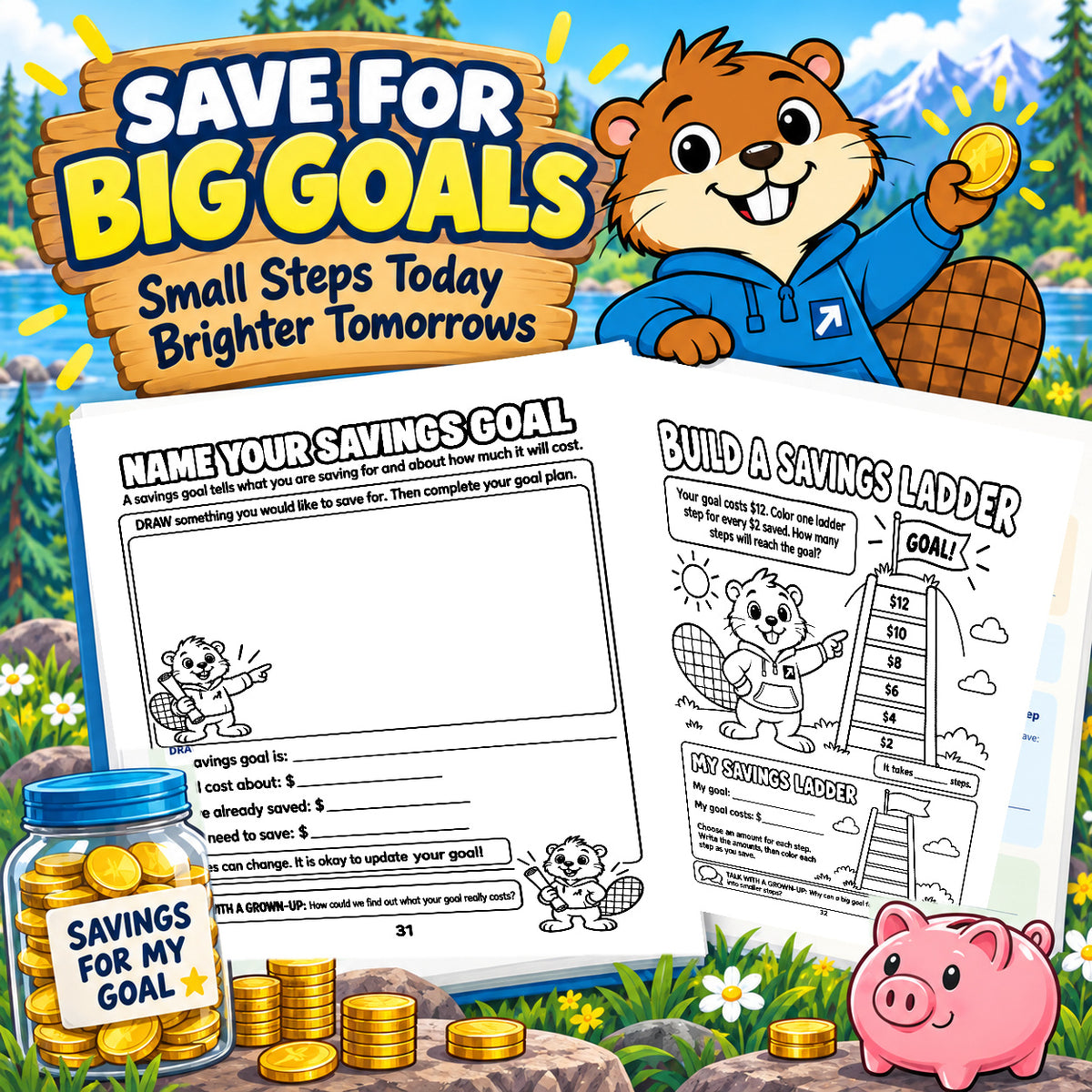Savings goal activities from My First Money Blueprint for ages 6 to 9